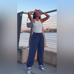Women's Navy Blue Wide-Leg Pants